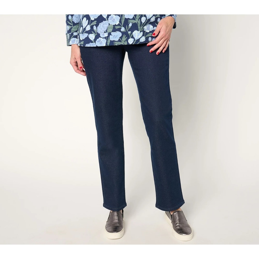 "'As Is" Denim & Co. Tall Comfy Knit Straight Leg Pull On Jean Dark Wash, Tall X